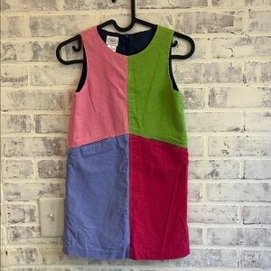 VTG Talbots Kids Girls Sz 6 Colorful Patchwork Dress Sleeveless Corduroy Pockets